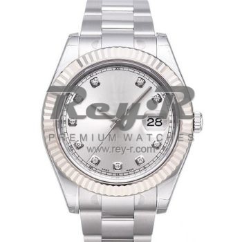 SWISS DATEJUST II STYLE STEEL SILVER DIAMONDS 41MM