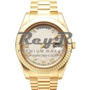 SWISS DAY-DATE II STYLE GOLD WHITE ARABIC 41MM