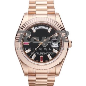 SWISS DAY-DATE II STYLE ROSE GOLD BLACK DIAMONDS 41MM