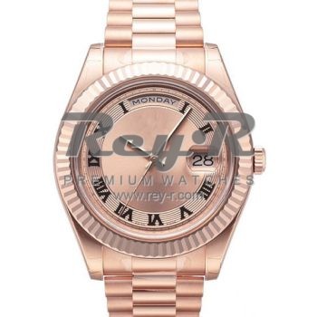 SWISS DAY-DATE II STYLE ROSE GOLD PINK BLACK ROMAN 41MM