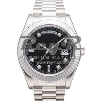 SWISS DAY-DATE II STYLE WHITE GOLD BLACK DIAMONDS 41MM