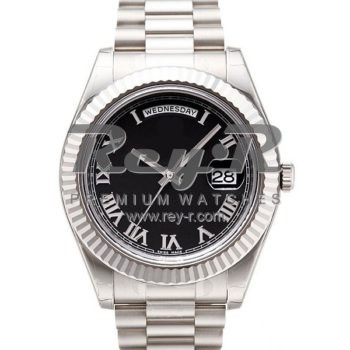 SWISS DAY-DATE II STYLE WHITE GOLD BLACK ROMAN 41MM