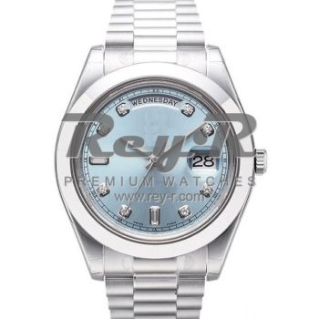 SWISS DAY-DATE II STYLE PLATINUM BLUE DIAMONDS 41MM