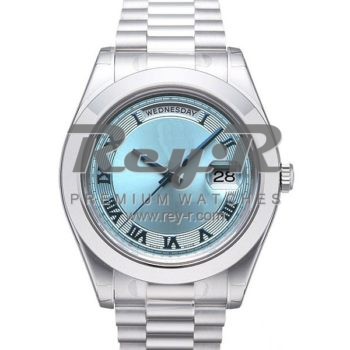 SWISS DAY-DATE II STYLE PLATINUM BLUE ROMAN 41MM