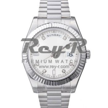 SWISS DAY-DATE II STYLE WHITE GOLD WHITE DIAMONDS 41MM