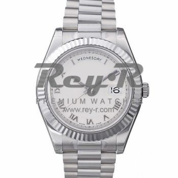 SWISS DAY-DATE II STYLE WHITE GOLD WHITE ROMAN 41MM