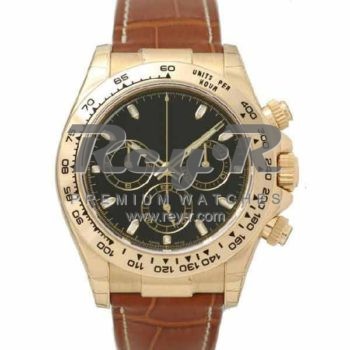 SWISS DAYTONA STYLE LEATHER YELLOW GOLD BLACK 40MM