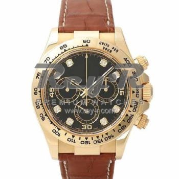 SWISS DAYTONA STYLE LEATHER YELLOW GOLD BLACK DIAMONDS 40MM
