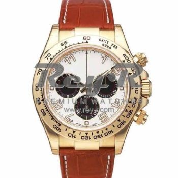 SWISS DAYTONA STYLE LEATHER YELLOW GOLD WHITE ARABIC 40MM