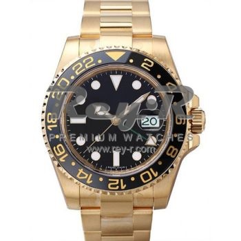 SWISS GMT MASTER II STYLE YELLOW GOLD BLACK CERAMIC 40MM