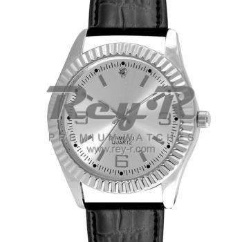 Steel Silver Black Leather Quartz
