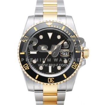 SWISS SUBMARINER STYLE 2-TONE BLACK DIAMONDS CERAMIC 40MM