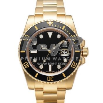 SWISS SUBMARINER STYLE GOLD BLACK DIAMONDS CERAMIC 40MM