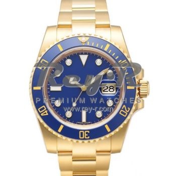 SWISS SUBMARINER STYLE GOLD BLUE DIAMONDS CERAMIC 40MM
